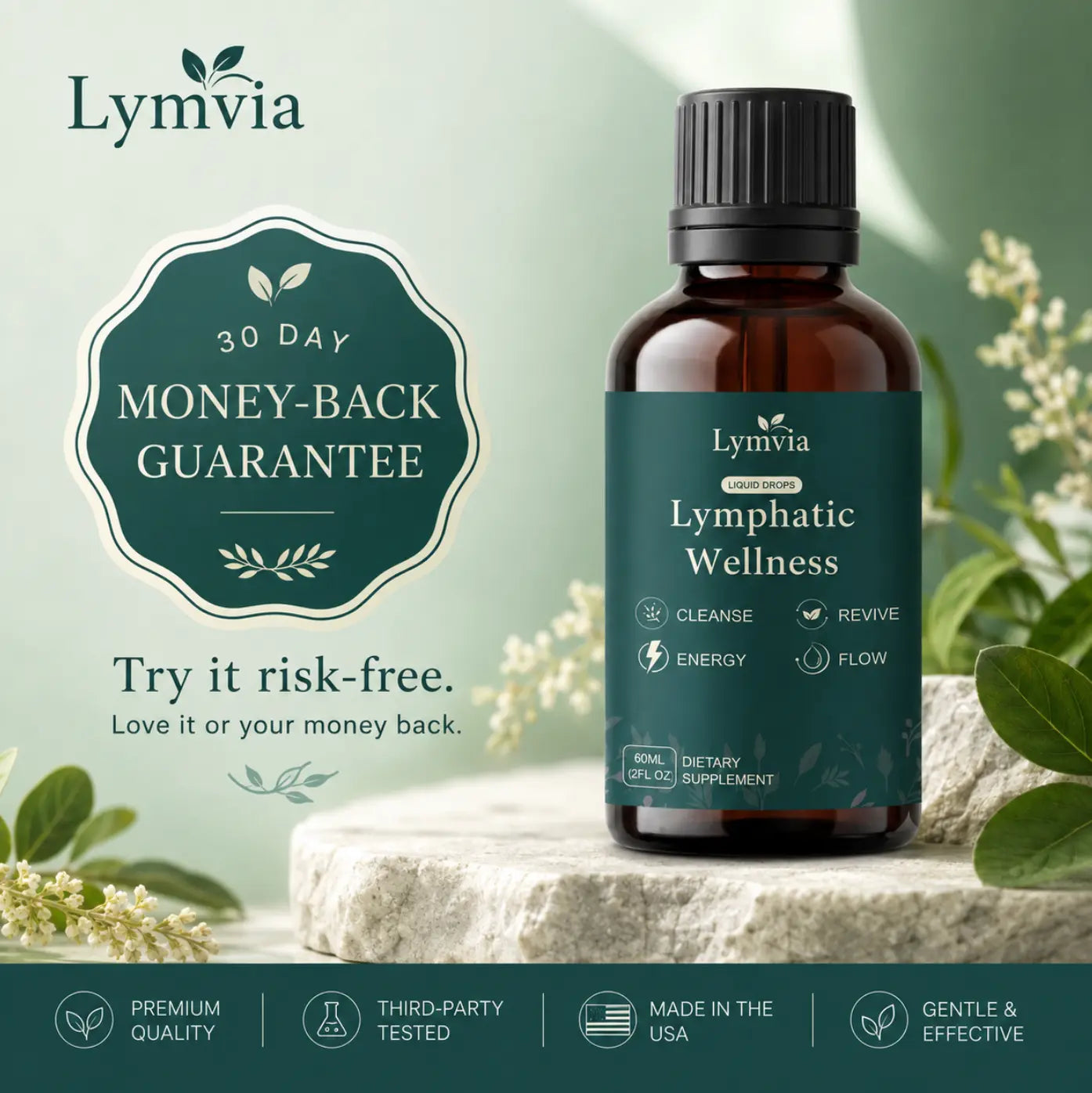 Lymvia bottle with a 30-day money-back guarantee