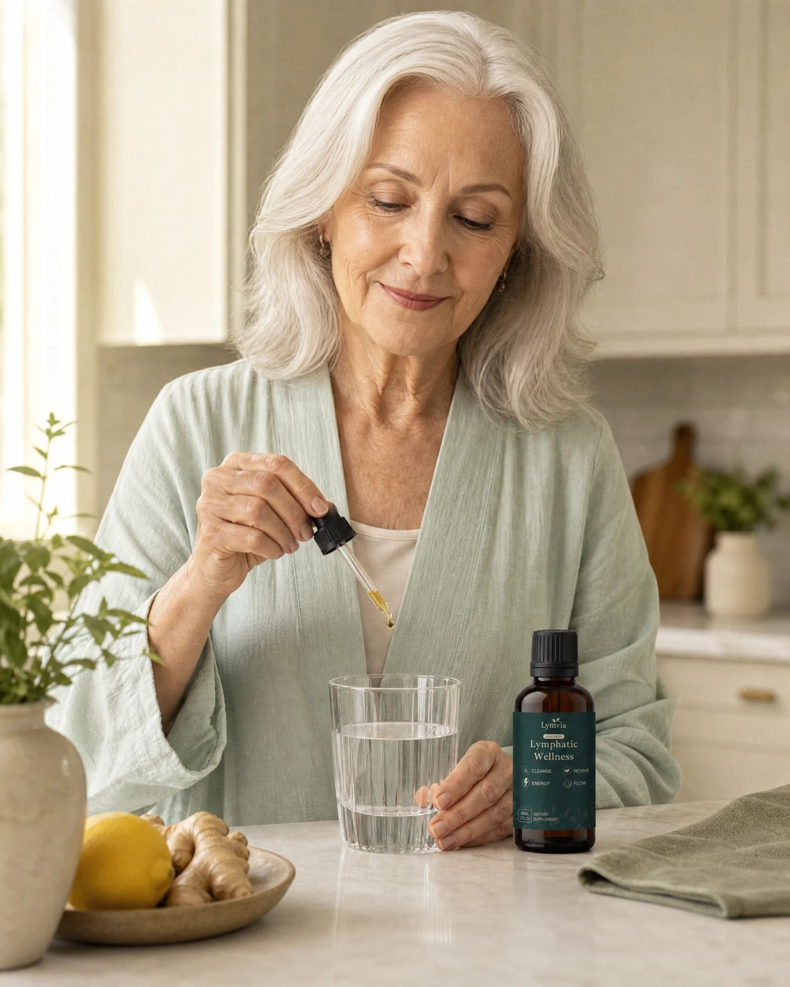 Woman preparing a simple morning Lymvia drink